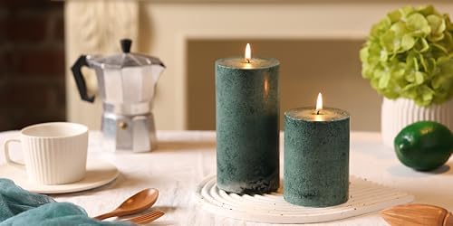 3x6 Inch Green Pillar Candles Set of 3, Unscented Hand-Poured Pillar Candle - Image 6