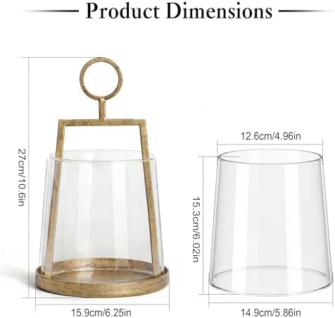 Modern Farmhouse Hurricane Candle Holder, Antique Brass Metal Centerpiece - Image 2