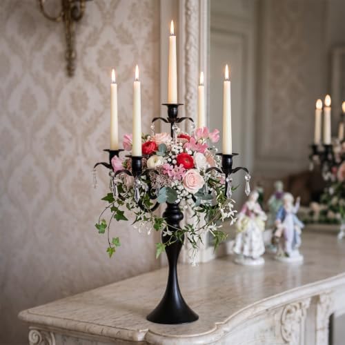 20''Tall Crystal Pendant Taper Candle Holders/Stylish Candle Stands/Candlesticks Holder/Candelabra for Home Decor, Weddings/Parties/Elegant Dining Table Centerpiece (4, Black) - Image 2