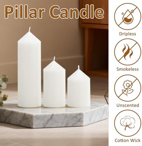 48-Pack White Pillar Candles Bulk Set - 2x3, 2x4, 2x6 Inch Unscented Dripless Pillar Candles for Weddings, Home Decor & Centerpieces - Clean Burning Smokeless Decorative Candles - Image 4