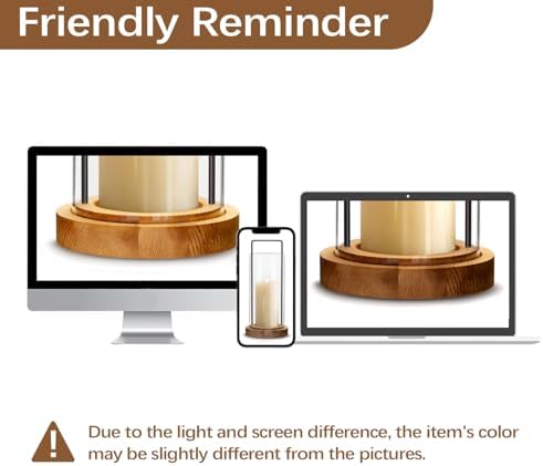 Houmury Set of 2 Hurricane Candle Holders Lantern 12” & 10”with Wood Base Metal Handle Glass Cylinder Modern Farmhouse Decor for Home Decoration, Table Centerpieces (Warm Amber Brown) - Image 6
