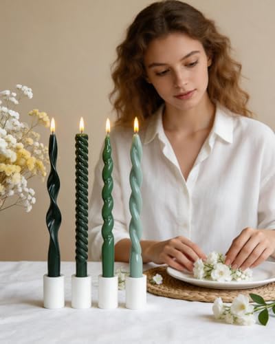 Green Taper Candles Spiral Candlesticks Unscented Smokeless Tall Candles for Wedding Holiday Dinner Party Home Decorative candles-10inch,4pcs - Image 4