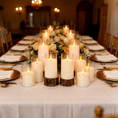 kakoya Flickering Flameless Candles Battery Operated with Remote and 2/4/6/8 H Timer Acrylic Led Pillar Candles Pack of 9 (D 3" xH 4" 5" 6") with Realistic 3D Wick Candles for Home Decor(White) - Image 4