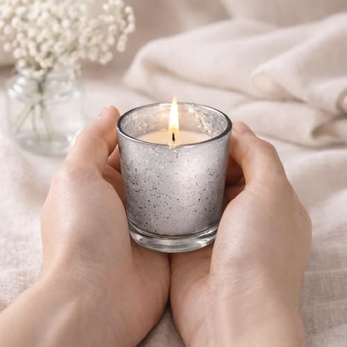 Hosley Set of 24 Silver Mercury Filled Glass Votive Candles. Ideal Gift for Weddings, Bridal Showers, Parties, Home Decor, and Special Events - Image 5