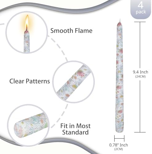 NJAO HOO Flower Candlesticks 10 in Straight Taper Candles Hand Printing Colored Candlesticks Floral Tall Tapered Candle for Home Garden Decor Simple Modern, 2Pcs - Image 3