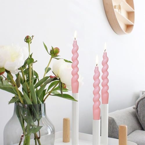 7.5 Inches Spiral Taper Candles Colorful Twisted Candle Dripless Long Candles, Handmade Candlesticks for Wedding Dinner Decor, Set of 4(Pink) - Image 4