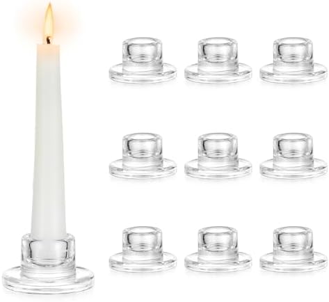 Hewory Glass Taper Candle Holders Bulk, 10 PCS Clear Candlestick Holders by Hewory