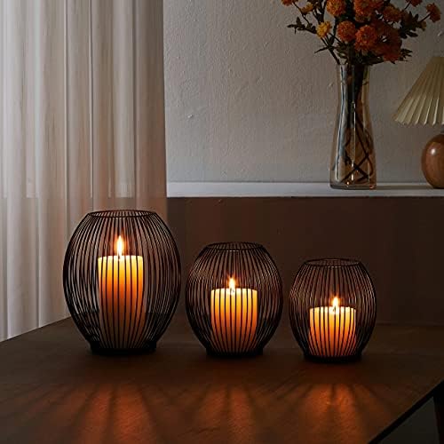 OLEEK Small Outdoor Candle Holders for Patio - Pillar Candle Holder - Black Wire Candle Holder for Table Centerpiece - Iron Lantern Decorative Candles - Farmhouse Decor Fireplace Metal Candle Holders - Image 5