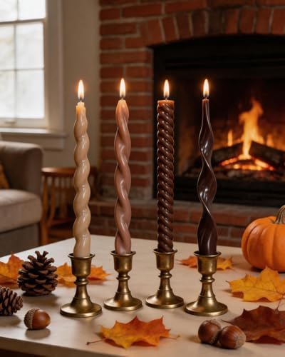 Brown Taper Candle Stick Spiral Taper Candle for Wedding Party Fall Decoration Home Dinner Decoration Unscented Candles,10inch,4 Pack - Image 5