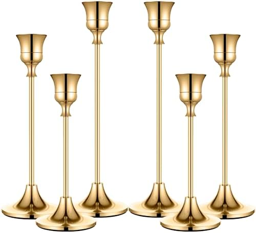 Candle Holder Gold Candlestick Holder Metal Taper Candle Holder Brass Gold Vintage Candle Stick Holders Set of 6 Table Centerpiece Decor for Dinning Party Wedding by dianjingjumei
