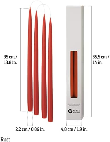 Kunstindustrien® Taper Candles – Set of 4, 13.8" – Made in Denmark, Long Burning Candles 15h, Unscented & Smokeless Candlesticks – Elegant Tall Candles for Weddings, Dinners & Home Decor (Rust) - Image 3