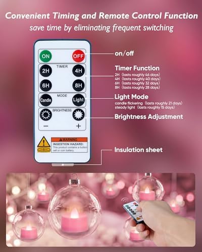 Homemory 24-Pack Pink Remote Flameless Battery Tea Light Candles, 400+ Hrs - Image 2