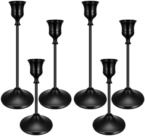 6PCS Brass Black Taper Candle Holders Set, Metal Candlestick Holders by Ovveroche