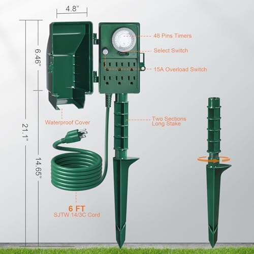 Outdoor Power Stake Timer 24-Hour Mechanical Timers Waterproof - Image 7