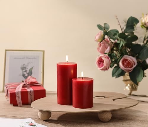 3x6 Inch Red Pillar Candles Set of 3 - Decorative Unscented Pillar Candle - Image 4