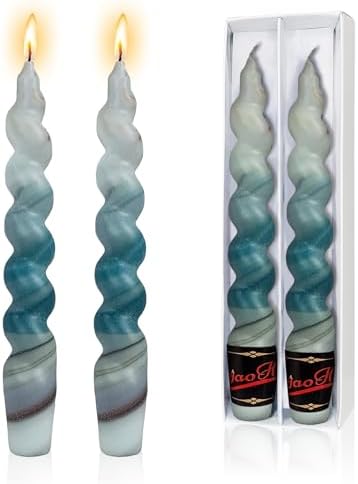 NJAO HOO Candlesticks 7.5 in Spiral Taper Candles Twisted Candle Sticks Hand Printing Marble Candlesticks for Home Garden Decor Simple Modern, 2Pcs by NJAOHOO