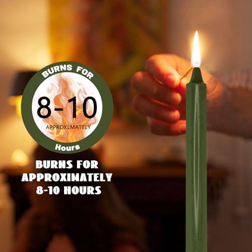 NJAO HOO Olive Green Taper Candle 10 Inch Christmas Candlesticks Unscented Dripless Handmade Candles for Home Decor Dinner New Year Party, 4 Pack - Image 5