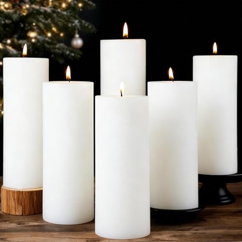 Pillar Candles White 6 Pack, 2.8x8 Inch Unscented Candle by MOSROAD