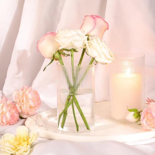 6 Inch Clear Glass Ribbed Cylinder Vases for Centerpieces, Pack of 6 - Image 3