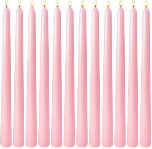 12 Pack 10 inch Pink Taper Candles, Unscented Dripless Candlestick Bulk for Home Dinner Wedding Romantic, Long-Lasting Burn Time of 7-8 Hours by SihuidaInspiredbyLove
