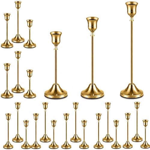 Brass Gold Taper Candle Holders Set of 24PCS, Vintage Metal Candlestick Holders with Anti-Slip Pads, Perfect for Table Centerpiece/Mantel/Party/Wedding/Christmas/Shabbat/Home Decor by Koqkoqyy+It%27s+So+Good+to+Be+Your+Choice