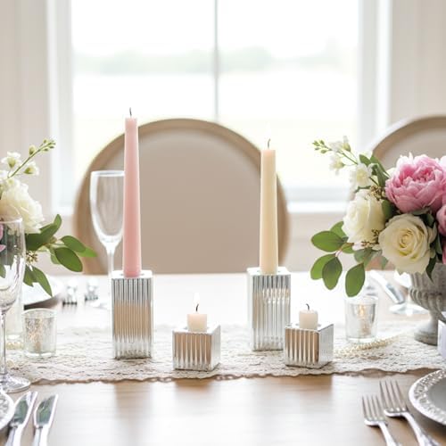 LETINE 12pcs Silver Vertical Stripe Glass Candlestick Holders - Chic Taper Candle Sticks Holder Set for Elegant Dining & Home Decor - Ideal for Christmas, Halloween, Thanksgiving - Image 5