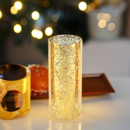 WGVI Hurricane Candle Holder Sleeve, W: 4", Ht: 10", Gold Speckled Glass Cylinder Open Both Ends, Chimney Tube Shade, 1 Piece - Image 4