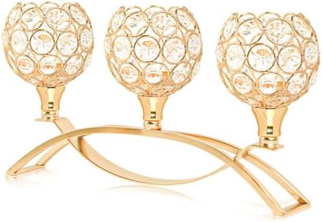Crystal Tealight Candle Holder Centerpiece Home Decorative Candlestick Holder Elegant Table Centerpiece Home Decor Wedding Party Anniversary (Gold, 3 Arm) by KOLNLALA
