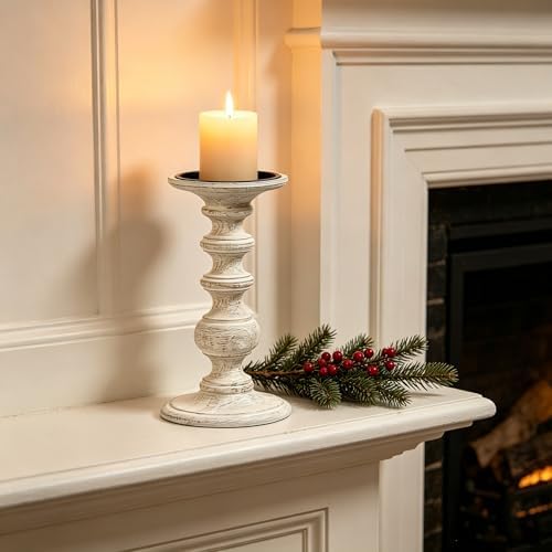 Hosley White Wood Pillar Candle Holder 9 Inch High Ideal Gift for Farmhouse Weddings Special Occasion Spa Aromatherapy Settings Candle Gardens. W1 - Image 2
