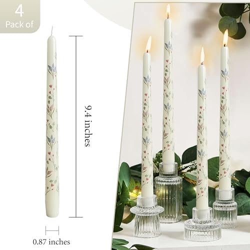 Hyacinth Printed Taper Candle Dripless Candles Sticks - 4 pcs Handmade White Taper Candle 10 inches Long Tapered Candles for Home Party Wedding Restaurant Holiday Decor - Image 4