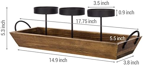 MyGift 3-Pillar Black Metal Candle Holder with Rustic Wood Tray and Handles, Tabletop/Mantel Centerpiece - Image 5