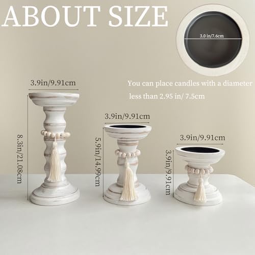 Wood Candle Holders for Pillar Set of 3 Rustic Candles Holder Tall Candlestick Stand for Farmhouse Decor Fireplace Table Centerpieces - Image 4