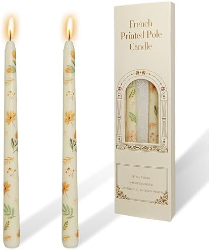 Ivory Valley Iris Taper Candles - Floral Tall Candlesticks 10 Inch Pastel Smokeless Ideal for Weddings Home Party Holiday Decor Set of 2 by YUKCAXDLS