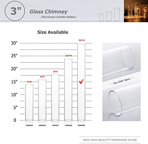 WGVI Hurricane Candle Holder Sleeve, Wide 3", Height 30", Clear Glass Cylinder Candleholder, Chimney Tube, Open Ended Candle Shade, 12 Pieces Bulk - Image 3