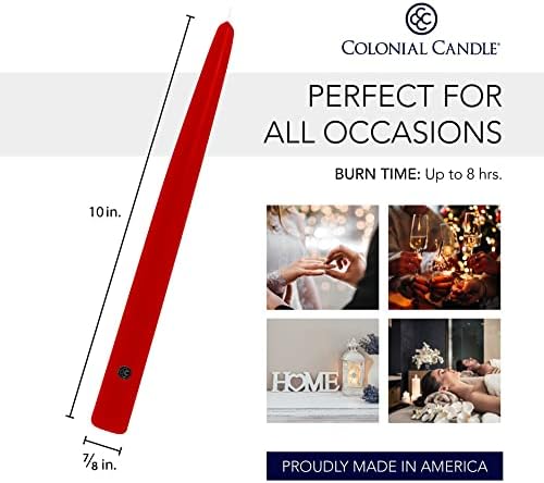 Colonial Candle Unscented Taper Candle, Handipt Collection, Red, 10 in, Pack of 6 Candlesticks - Up to 8 Hours Burn - Image 3