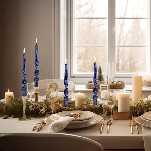 MAITREYA Navy Spiral Taper Candles-Set of 4 for Decoration Weddings Party Church-Unscented Dripless Candles,10inch(Navy-D) - Image 4