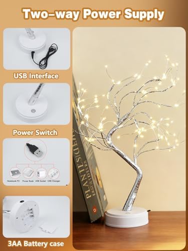 2 Pack Christmas Fairy Lights Spirit Tree, 20" 108 LED Tabletop Mini Twinkle Tree Lights Warm White with 2 Modes, USB & Battery Christmas Artificial Bonsai Trees Lamp for Home Bedroom Indoor DIY Decor - Image 5