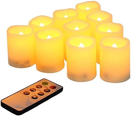 Flameless Votive Candles with Remote Control and Timer Bulk Set of 10 Tealight Candles/Realistic Outdoor Flickering Battery Operated LED Tea Lights (Batteries Included) 200Hours by CANDLEIDEA