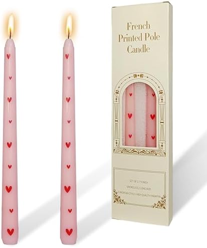 Pretty Pink Little Heart Taper Candle Sticks - Colorful candlesticks Unscented Party Gift Holiday Dinner Table Decorations 10 inch Set of 2 by YUKCAXDLS