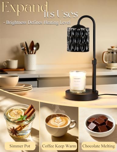 Briever Dimmable Candle Warmer Lamp with Timer, Height Adjustable Electric Candle Wax Warmer, Birthday Gifts for Women Mom, House Warming Gifts New Home Decor, Solid Wood Base, Inner Black Glass - Image 6