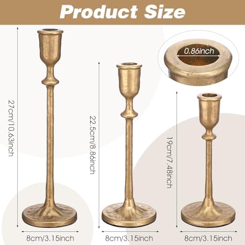 3Pcs Antique Brass Candlestick Holders, Iron Taper Candle Holder for Dining Table, Wedding, Fireplace Mantel Decor, Vintage Tall Candle Stands, Christmas & Home Decoration - Image 2