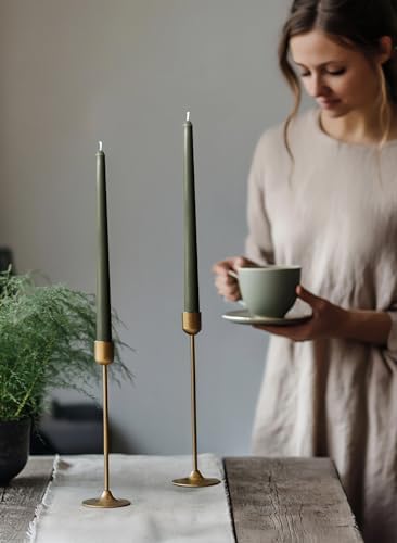 12pk 10" Classic Taper Candles, Dark Moss Green, 7-8 Hours Long Burning, Unscented Tall Candlesticks - Image 5