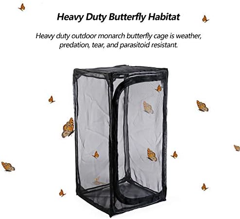 30" Heavy Duty Monarch Butterfly Habitat, Outdoor Collapsible Insect Mesh Cage Terrarium Pop-up with Zipper Protection (Black) - Image 2