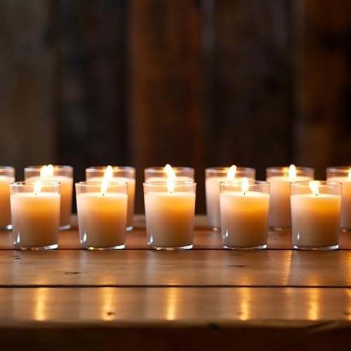 24 Pack Unscented Votives Candles in Glass- Ideal Gift for Wishing,Hydrotherapy, Wedding, Birthday, Holiday, Party,Votive Candles Bulk, Transparent Glass Filled, Wishing Candles - Image 5