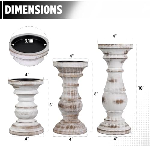 Candle Holder for Pillar Candle Set of 3, Farmhouse Wood Candle Holder, Rustic Wooden Candle Stand, Decorative Wood Candlestick Holders for Living Room, Table Centerpiece (Antique White) - Image 2