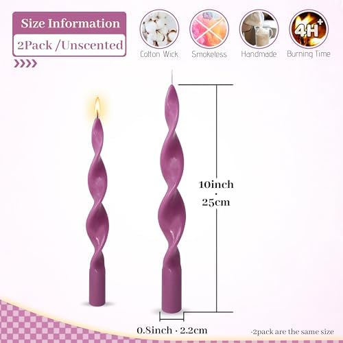 Unscented Spiral Candles Purple Candlesticks 10Inch Swirl Tapered Candle Handmade Colorful Twisted Candles for Home Décor Weddings - Image 5