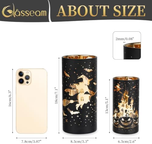 Glasseam Halloween Centerpieces for Tables, 2 Pcs Black Gold Candle Holder - Image 6