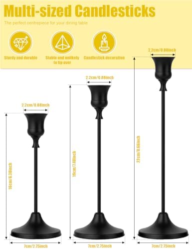 4 Sets(12 Pcs) Black Tapered Candle Holder,Candlestick Tall Metal Candlestick Holders for Table Centerpiece Home Decor for Wedding Fireplace Mantel Housewarming Gift Fits 3/4 Inch Thick Candles - Image 2