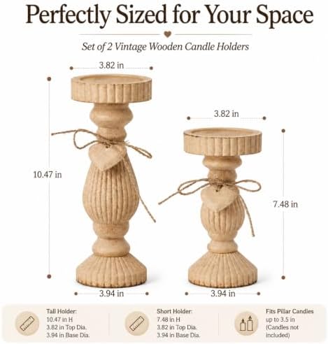 Shabby Chic & Vintage Farmhouse Wood Candle Holders - 2Pcs - Image 7