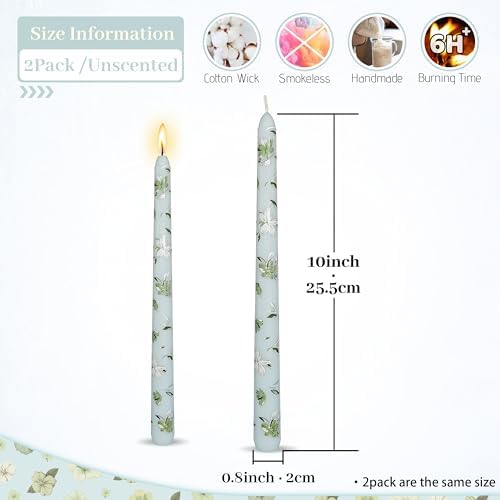 Light Blue Small White Flower Taper Candles Set of 2- Beautiful Handmade Aesthetic Candle-Home Decor Elegance to a Wedding Decor or Garden Party Table-10Inch Small White Flower - Image 6